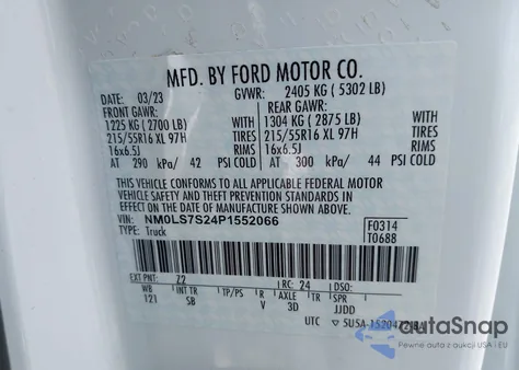 2023 Ford Transit Connect Xl from USA, damaged, VIN NM0LS7S24P1552066